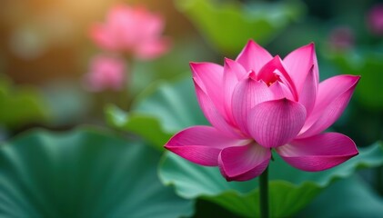 Obraz premium A close-up shot of vibrant pink lotus flowers in full bloom, showcasing their delicate petals and serene beauty, aquatic, tranquil