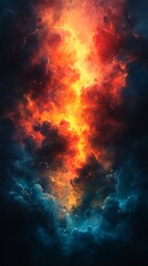 Fototapeta premium Vibrant Cosmic Scene with Swirling Red Orange and Blue Clouds