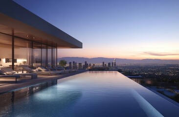 Obraz premium Luxury rooftop pool overlooking cityscape