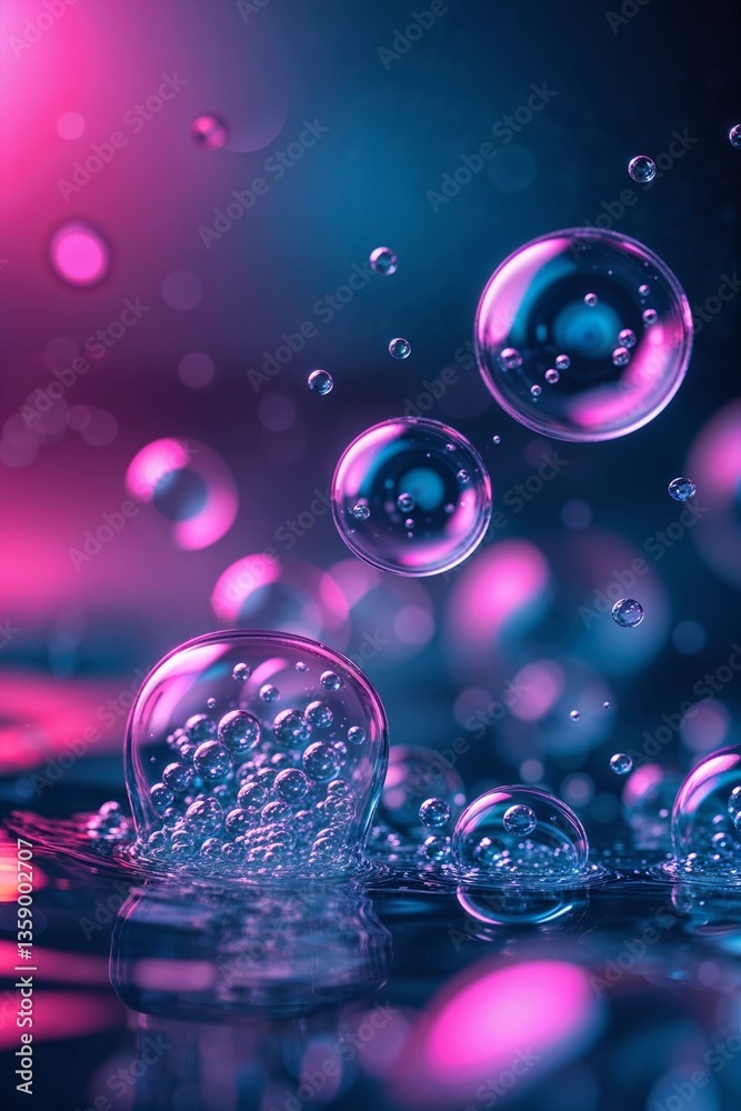 Poster bubbles floating in vibrant colors create a mesmerizing visual display in an artistic setting