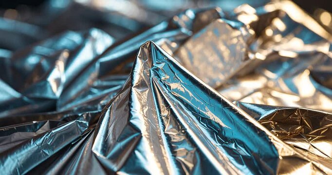 Close-Up of Wrinkled Silver Metallic Foil Surface for Artistic and Decorative Applications