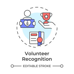 Volunteer recognition multi color concept icon. Celebrating contributions. Supporters management component. Round shape line illustration. Abstract idea. Graphic design. Easy to use in brochure