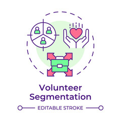 Volunteer segmentation multi color concept icon. Categorizing supports by skills. Contribution management. Round shape line illustration. Abstract idea. Graphic design. Easy to use in brochure