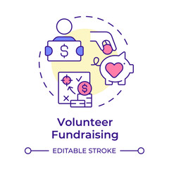 Volunteer fundraising multi color concept icon. Money for nonprofit organizations. Contribution activity tracking. Round shape line illustration. Abstract idea. Graphic design. Easy to use in brochure