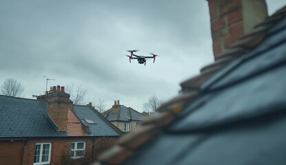 Drone flying over residential homes