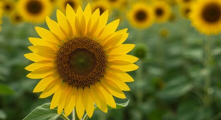 Obraz premium A close up of a sunflower in a beautiful sunflower field