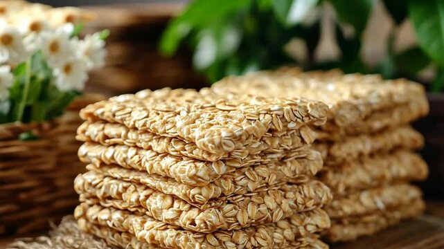 Stacked Oatmeal Cakes on Wooden Surface