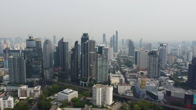 2025 backwards drone aerial of Bangkok Thonglor before earthquake