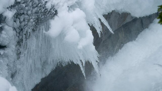Icicle Texture Formation Overhanging Waterfall