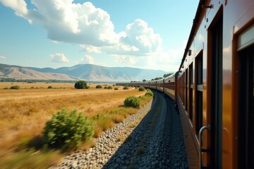 Fototapeta premium A scenic view from a moving train showcasing a variety of landscapes across different states and regions, vast, regions