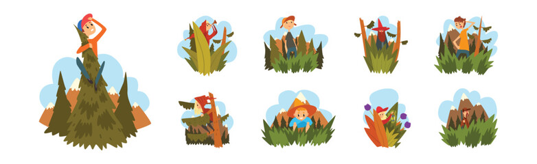 People Characters in Plants and Forest Nature Vector Set