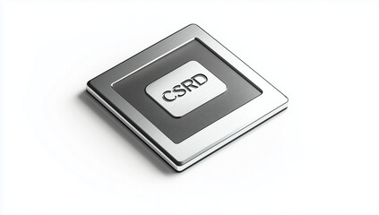 Corporate Sustainability Reporting Directive (CSRD) Concept, Modern Square CSRD Chip Metallic Grey and Silver Technology Icon 3D Render