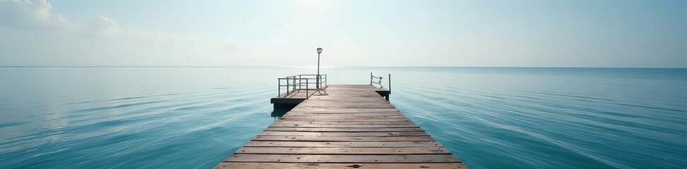 Naklejka premium A serene sea dock stretching out over calm waters, scenic, seascape