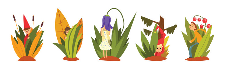 People Characters in Plants and Forest Nature Vector Set
