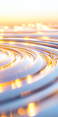 Close-up of concentric glowing waves on a reflective surface with bokeh effect.