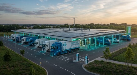 Fototapeta premium A modern charging station for electric trucks utilizing solar energy