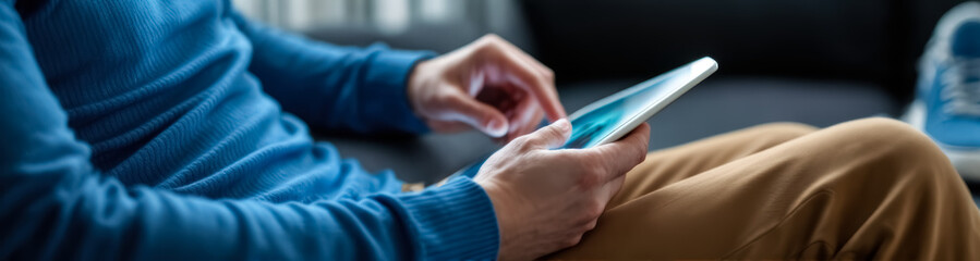 close-up of a person using a tablet