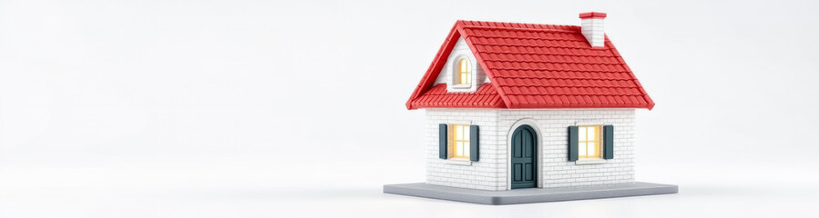 charming miniature house model with red tile roof and white brick walls