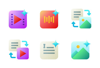 Generative AI icon set, vector, in 3d style, for technology, ai, artificial intelligence, graphic design, web, etc.