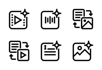 Generative AI icon set, vector, in line style, for technology, ai, artificial intelligence, graphic design, web, etc.