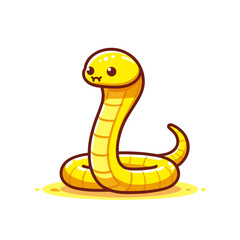 Fototapeta premium Cute cartoon yellow snake coiled in friendly pose. Perfect for children's educational materials, wildlife illustrations, and reptile awareness campaigns.