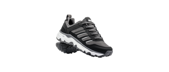 Black and grey sports shoes on a white background