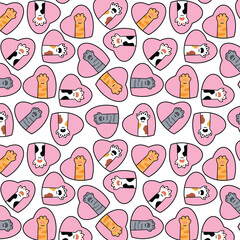 Cat Paw Heart Pattern, Vector Illustration