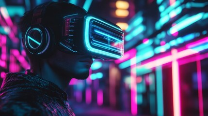 Immersive cyberpunk metaverse  a realistic 3d rendering of virtual reality gaming simulation