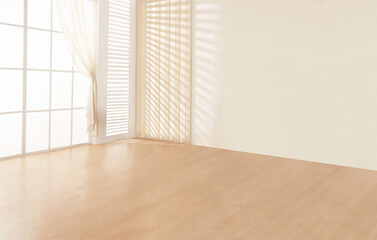 Empty the luxury modern room with a large window and natural light, shadowy room walls, and a blank...