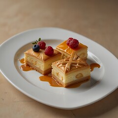 Arranged pastry in plate