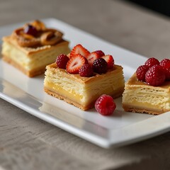 Arranged pastry in plate