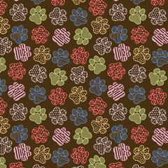 Paw Print Seamless Pattern, Colorful Vector Illustration