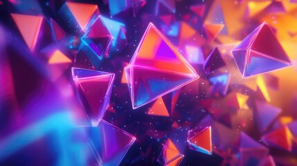 Colorful Abstract Shapes with Bright Light Reflection in a Futuristic Digital Landscape