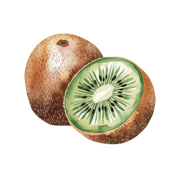 recommend clip art: Vibrant, fresh kiwi fruit, cut in half, watercolor illustration, PNG image, cutout, isolated on transparent background