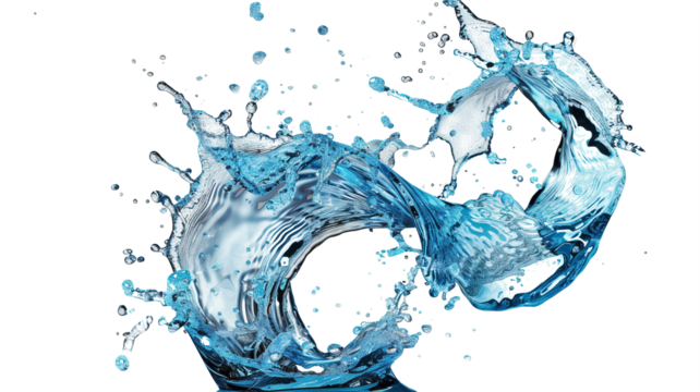 Spray of blue water on transparent background. Splash in shape Letter S