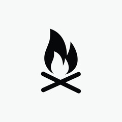 Black campfire icon, on the white background. Vector template