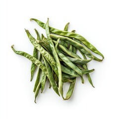 Fototapeta premium Fresh green bean pods, a healthy vegetarian ingredient isolated on white