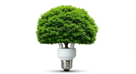 A bright green tree growing out of a white light bulb
