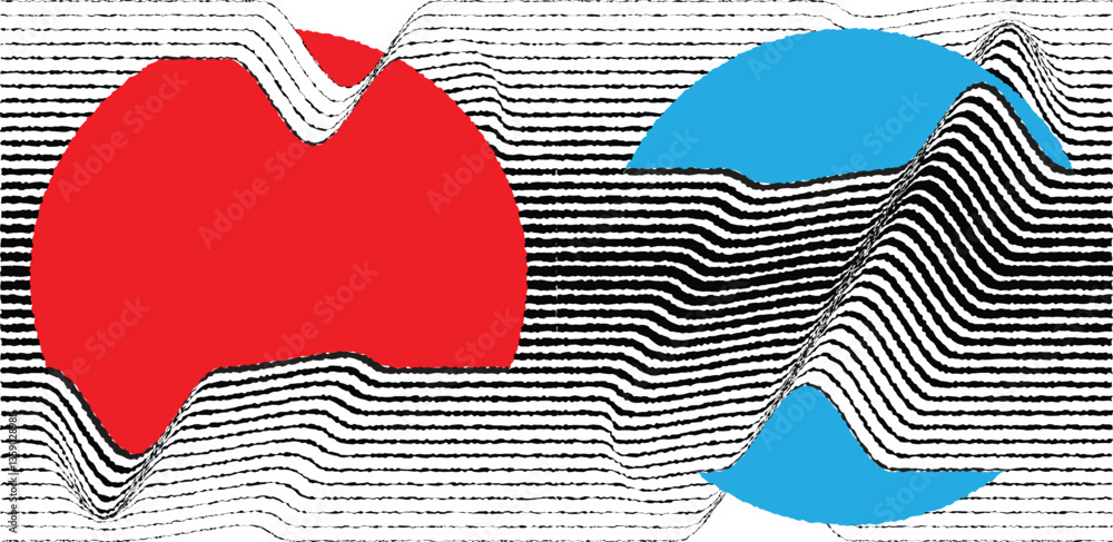 Leinwandbilder Abstract motion graphic design background . Black circle and horizontal lines . Transition shapes . Wavy lines. Movement composition . Roughen lines and circles combination. Vector illustration