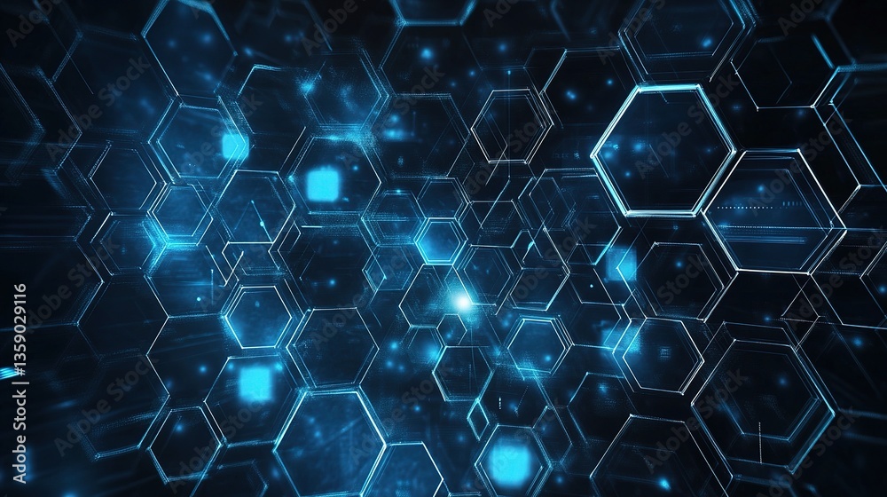 Poster abstract tech backdrop with hexagon patterns and blue glowing elements
