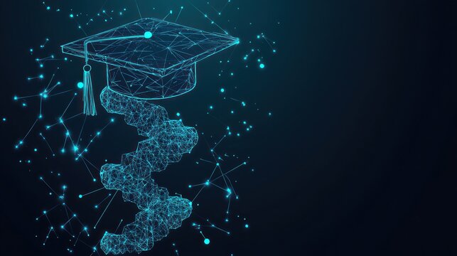 Graduation Cap Over DNA Double Helix