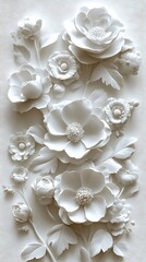 Intricate White Floral Relief with Three-Dimensional Petal Details
