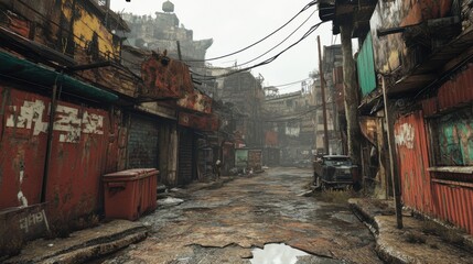 post-apocalyptic city alleyway scene