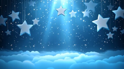 Children's background with star shapes, from under which the light breaks through