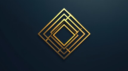 Geometric golden square design on deep navy background, elegant simplicity