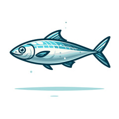 Fototapeta premium Silver mackerel fish cartoon in realistic style, simple design. Perfect for seafood industry marketing and marine biology educational content.