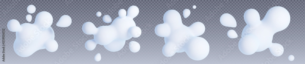 Poster 3d blob shapes in white soft style - abstract fluid formations. organic rounded elements with floati
