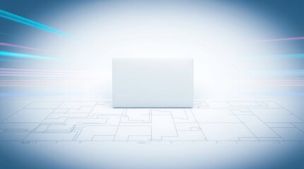 White rectangular box positioned on an abstract linear design background