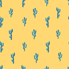 Hand drawn cactus seamless pattern with yellow background, vibrant summer design, great for textiles, banners, wallpapers, wrapping - vector