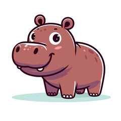 Naklejka premium Smiling hippopotamus cartoon in simplified style, brown color. Perfect for safari-themed children's content and wildlife education.